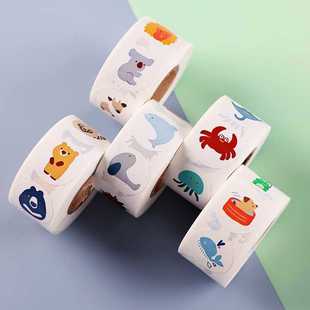 新款直销缤纷水族馆圆形封口贴500PCS/卷不干胶标签儿童节奖励贴