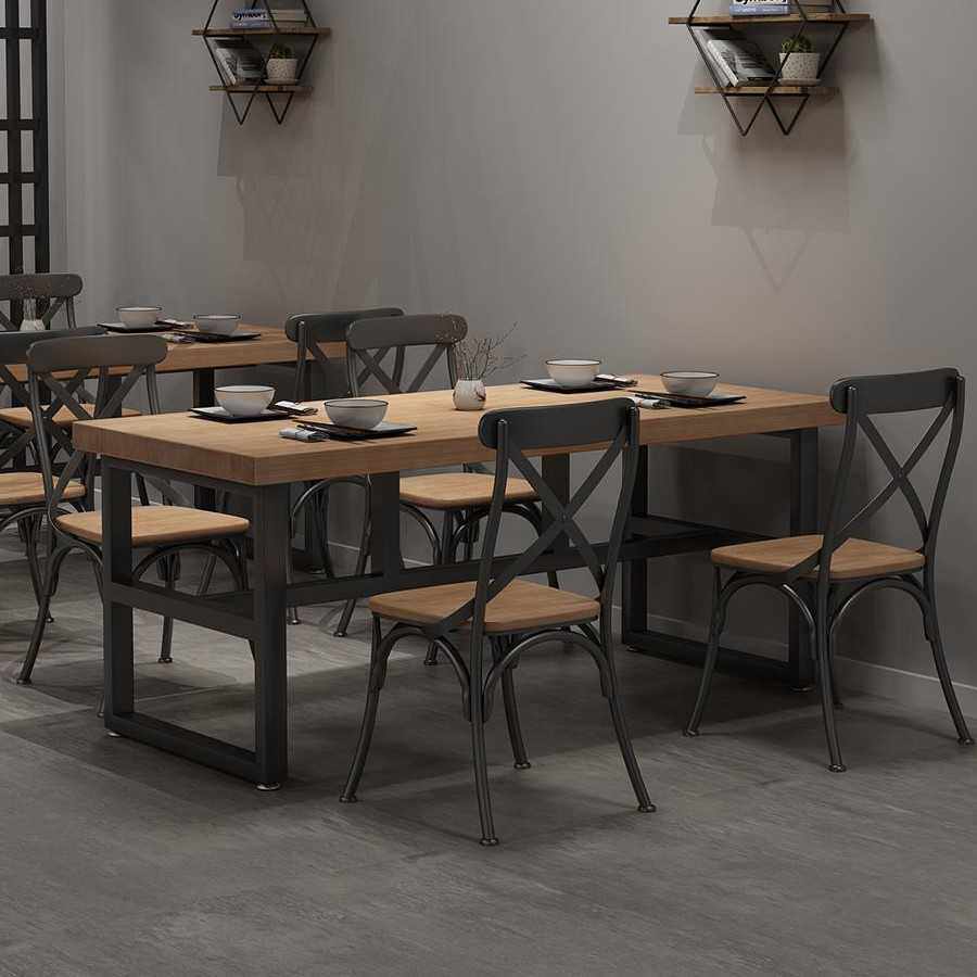 新款直销工业风复古长方形实木大餐桌清吧铁艺实木桌椅酒店餐饮店