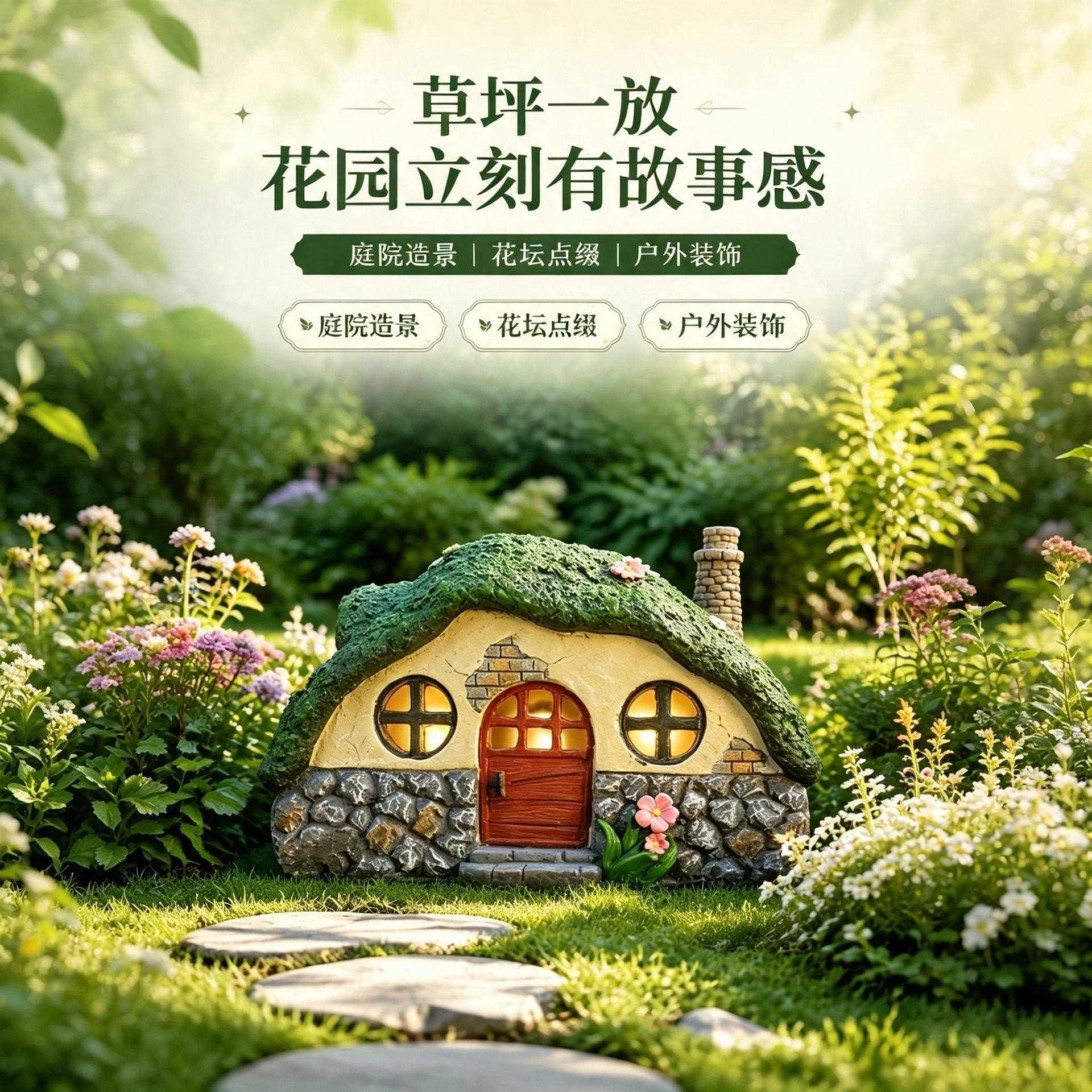 新款直销透光房子园林夜灯跨境树脂摆件别墅布置户外花园新款太阳