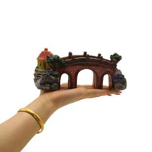 新款直销树脂鱼缸造景小桥装饰假山水族箱仿真三孔桥带亭子树脂桥