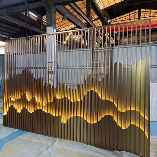 不锈钢户外假山背景墙别墅庭院带灯金属山水玄关隔断镂空格栅