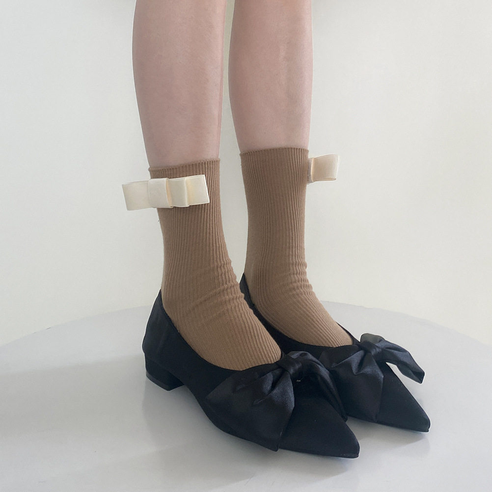 春夏少女lolita立体蝴蝶结黑色中筒袜女可爱甜酷小众个性堆堆棉袜