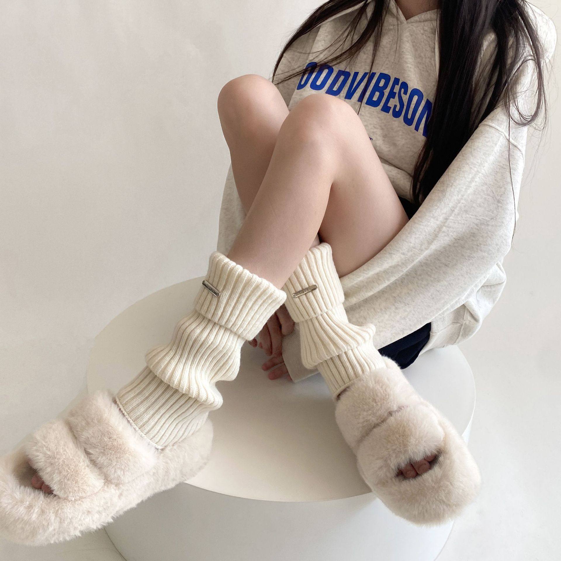 秋冬y2k金属标短袜套女堆堆袜jk辣妹袜子针织纯色小腿袜春秋简约