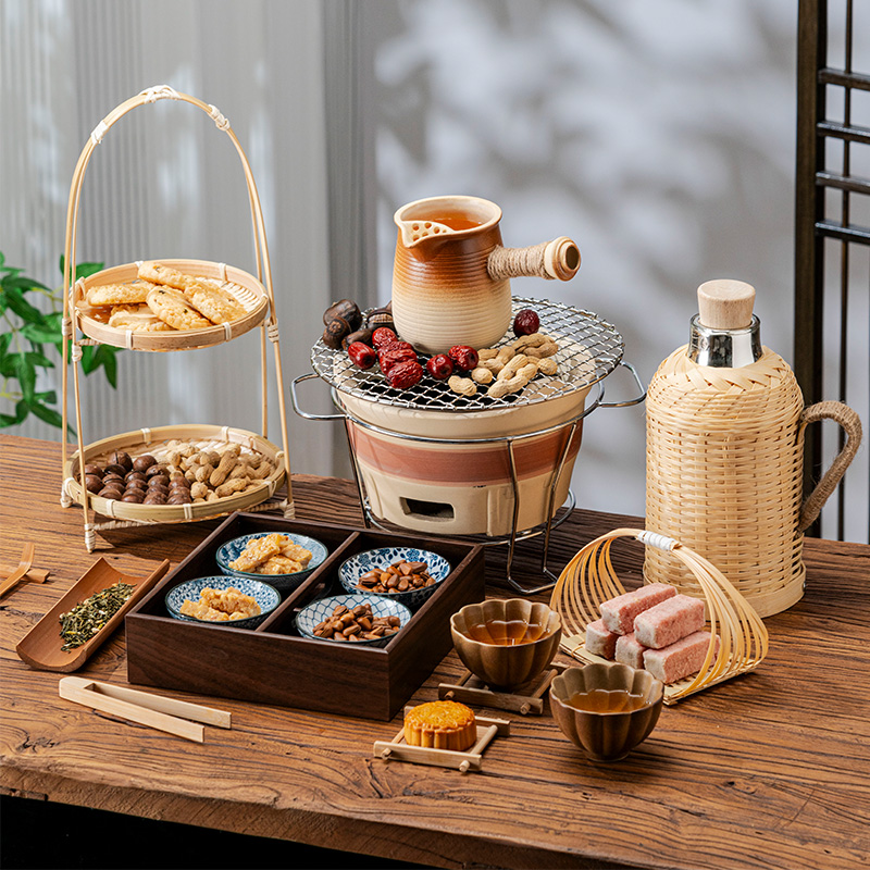 围炉煮茶烤火炉套装壶干果盘点心盘茶杯摆件煮茶烤奶茶罐器具全套