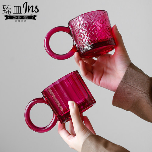 臻皿ins玻璃法式大耳朵马克杯