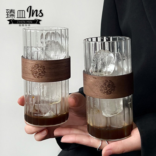 臻皿高硼硅材质否条纹水杯