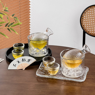 新中式 氛围感微醺玻璃鸡尾酒杯小酒杯 锤纹清酒壶酒具家用组合套装
