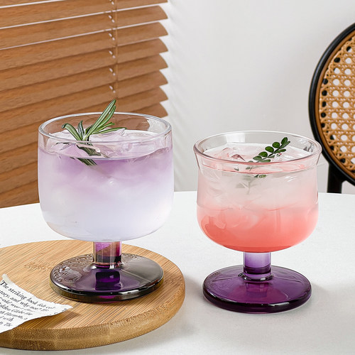 小众紫脚果汁杯简约玻璃矮脚杯