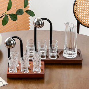 高级感轻奢家用玻璃杯宝石纹水杯分酒器一口杯收纳置物架酒具创意