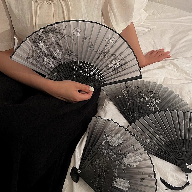 水墨古风扇子新中式旗袍折叠扇子汉服舞蹈随身携带折扇夏天清凉扇