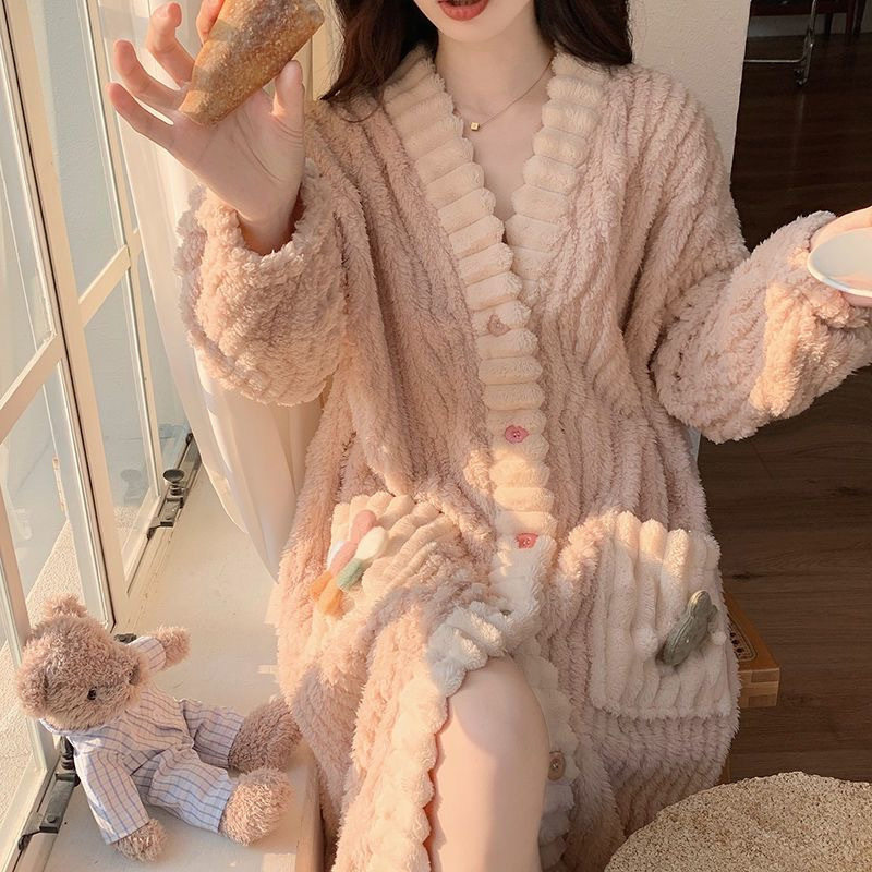 彩虹睡袍女2026冬季珊瑚
