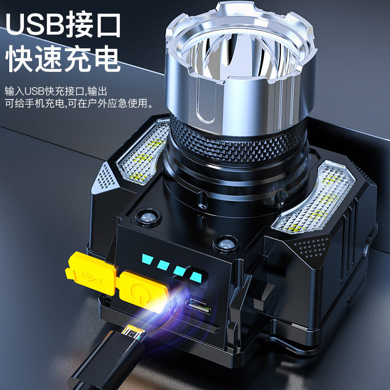 定焦强光感应头灯充电防
