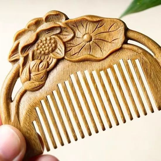 檀木古典荷叶梳子长发梳