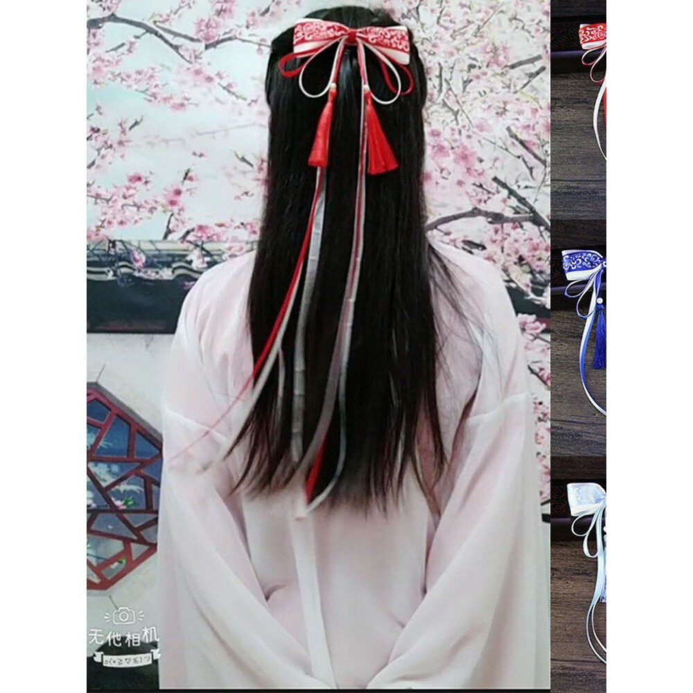 古风汉服发饰青花瓷cos发夹蝴蝶结边夹古装配饰超仙长飘带头饰