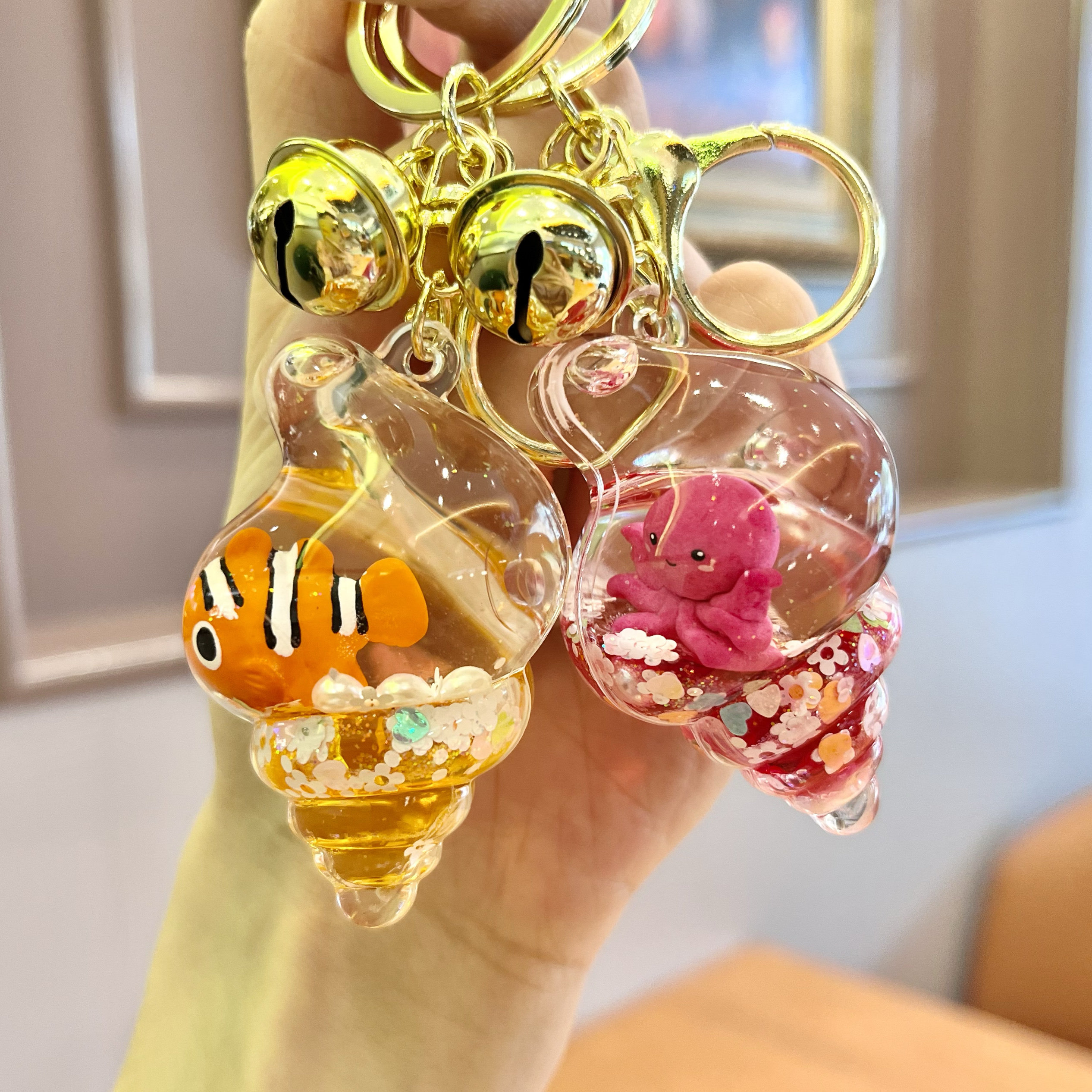 创意卡通海马章鱼入油流沙液体漂浮钥匙扣精致书包挂件纪念小礼物
