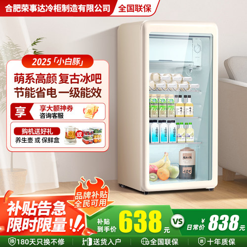 复古冰吧家用小型冷藏柜饮料展示柜高颜值保鲜柜透明一级能效静音