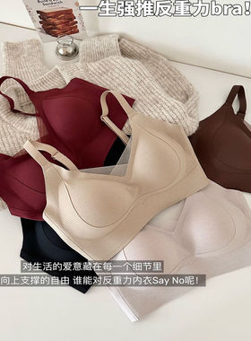 秋冬反重力暖肌磨毛V领网纱内衣小胸聚拢提拉无钢圈无痕美背文胸
