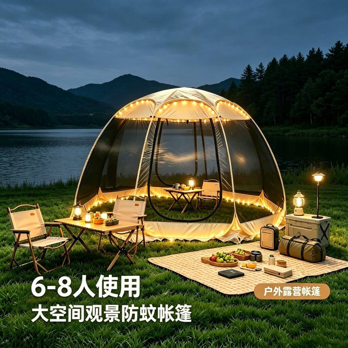 夏季防蚊天幕网纱帐篷户外便携式折叠露营防晒庭院沙滩凉棚遮阳棚