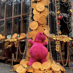 马年元旦拍马屁泡雕植绒网红打卡商场活动拍照引流装置美陈摆件