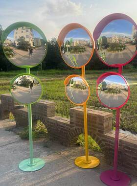 网红打卡镜商场户外装饰广角镜旅游景点拍照红色凹凸镜转角反光镜