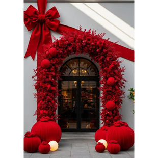 新年户外网红打卡美陈氛围布置装饰门头拱花环商场橱窗摆件场景
