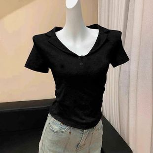 收腰别致短款 多巴胺奶黄色polo衫 修身 正肩短袖 上衣女 t恤2025新款