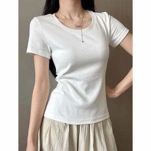 辣妹显瘦休闲百搭上衣 正肩短袖 T恤女2025夏季 新款 甜辣妹圆领修身