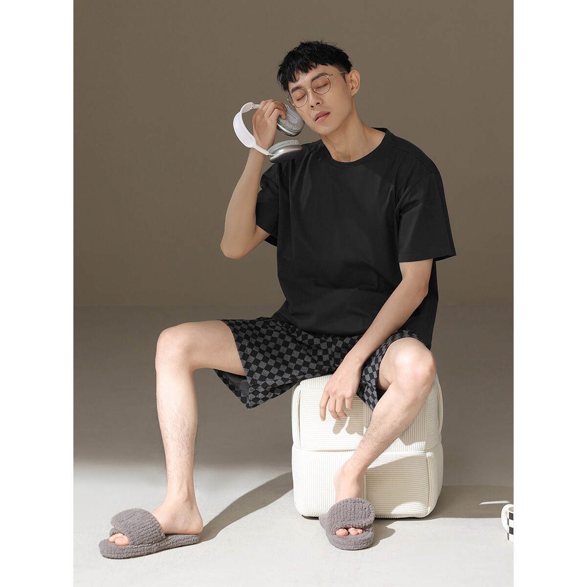 全棉纯棉新款男士睡衣夏季纯棉短袖短裤休闲圆领套装宽松大码青少