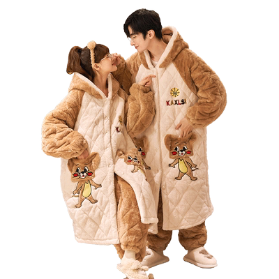 新款三层夹棉睡衣套装