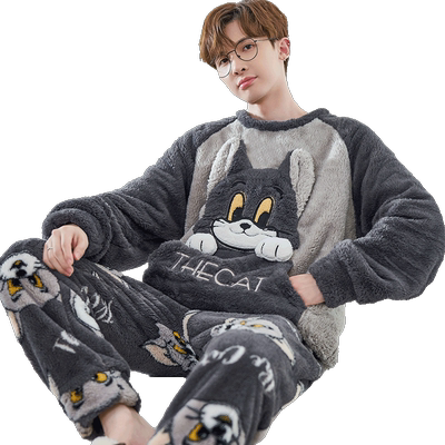 新款珊瑚绒睡衣套装男士