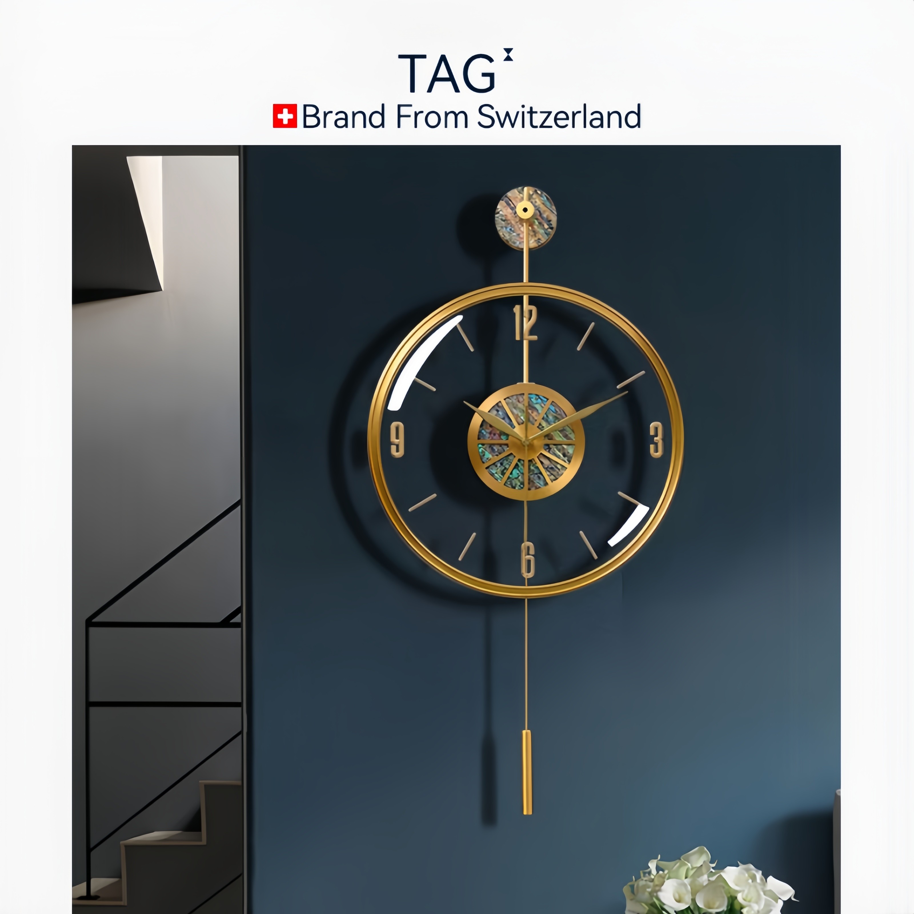 轻奢挂钟客厅大气自动对时高级感