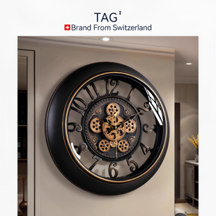 瑞士TAGH挂钟表机械齿轮客厅2025新款 复古 轻奢高级感钟表挂墙美式