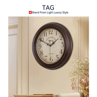 TAGHR瑞士复古风挂钟欧式实木现代简约静音钟表客厅时钟2026新款