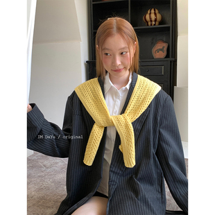 ins博主风纯色镂空针织披肩女韩国新款简约百搭屁帘多功能坎肩潮