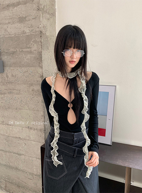 小众设计款螺旋闪片长条围巾女y2k时髦亚文化飘带辣妹装饰细窄巾