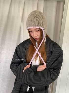 DaYu韩系撞色护耳针织飞行帽女秋冬保暖新款百搭雷锋帽日系显脸小