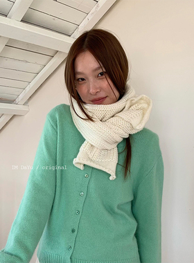 DaYu 定制韩系卷边毛线针织围巾女秋冬氛围感纯色双面保暖围脖潮
