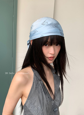 DaYu 音乐节辣妹手绘星星方巾头巾女ins韩系复古y2k千禧亚系丝巾