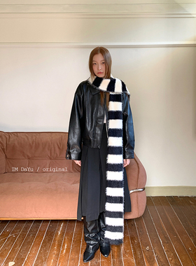 DaYu 经典毛绒条纹围巾女秋冬软糯y2k辣妹围脖复古黑白脖套高级感