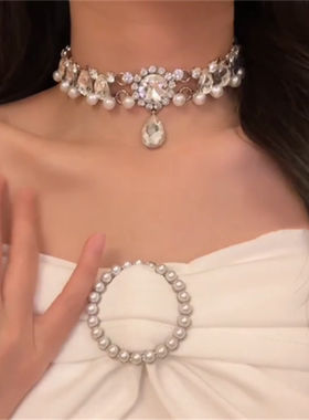 超闪锆石水滴珍珠项链女