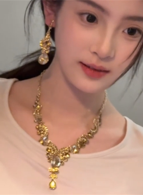 宫廷风镶钻choker项链耳环套