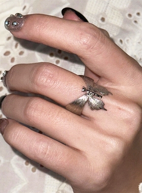 银色拉丝蝴蝶戒指女款