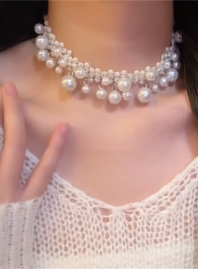 欧美复古珍珠流苏项链