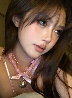 粉色蝴蝶结蕾丝铃铛choker项圈女