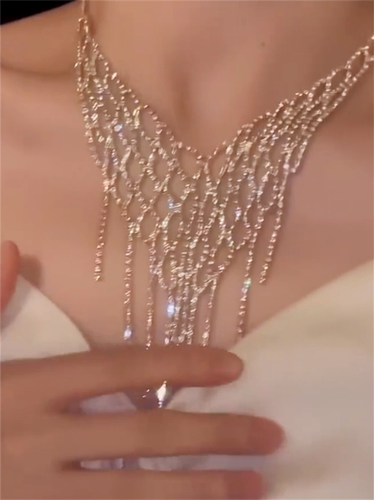 超闪微镶流苏项链女小众锁骨链