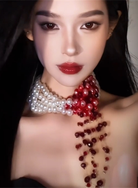 哥特风滴血多层珍珠项链