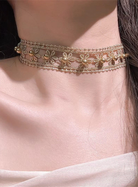 镂空花朵钉珠项链女款