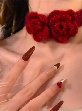 秋冬氛围感红色毛线玫瑰花项链