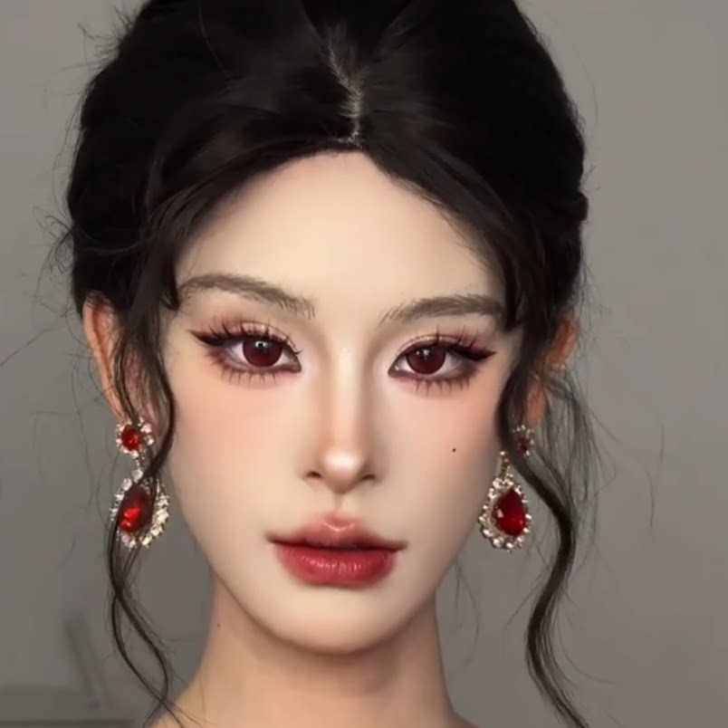 zoozmomo红色水晶锆石耳钉女轻奢小众设计感长款耳环宫廷港风耳饰