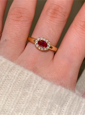 红色锆石鸽子蛋戒指女